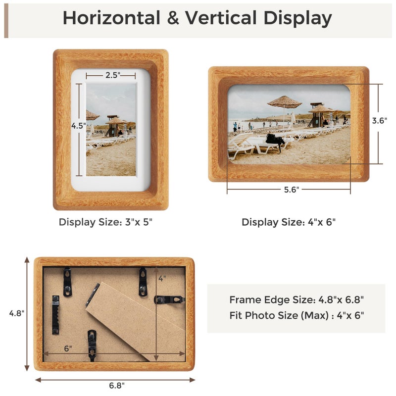 Heimlove 4x6 Picture Frames Natural Teak,Original Wood Hand Make Crafted Photo Frame with Mat to 3 x 5 Graduation Picture Display,Family Picture,Wedding Picture Tabletop & Wall Decoration - Image 3